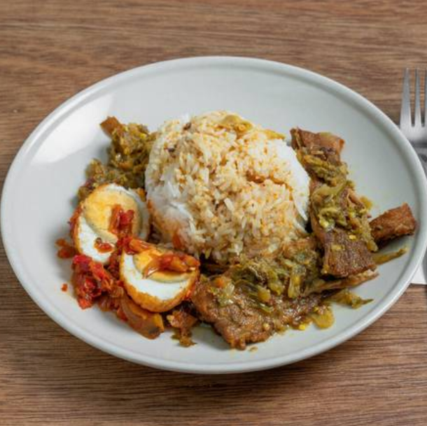 Green Chilli Beef with Egg Balado and Sambal